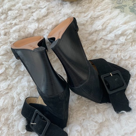 BLACK SUEDE  Nine West SANDALS  size 7.5 - Leather Upper - Picture 4 of 8